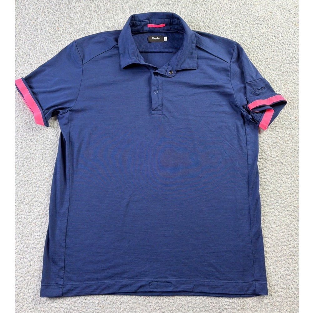 Rapha Merino Polo Shirt Mens L Navy Blue Short Sleeve Cycling Commuter MP003XX